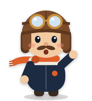Petit Serge, un aviateur en casque de cuir et écharpe orange, qui salue